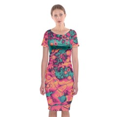 Orange And Turquoise Alcohol Ink  Classic Short Sleeve Midi Dress by Dazzleway