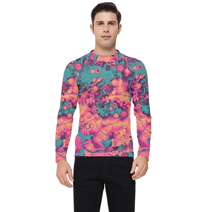 Orange and turquoise alcohol ink  Men s Long Sleeve Rash Guard