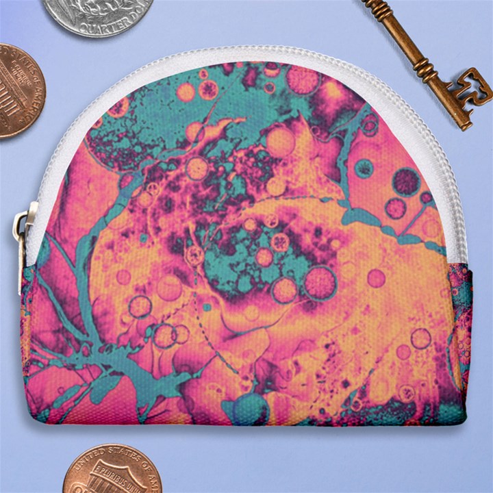 Orange and turquoise alcohol ink  Horseshoe Style Canvas Pouch