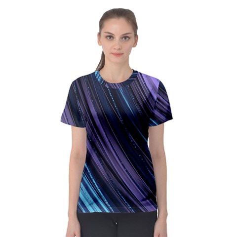 Blue And Purple Stripes Women s Sport Mesh Tee by Dazzleway