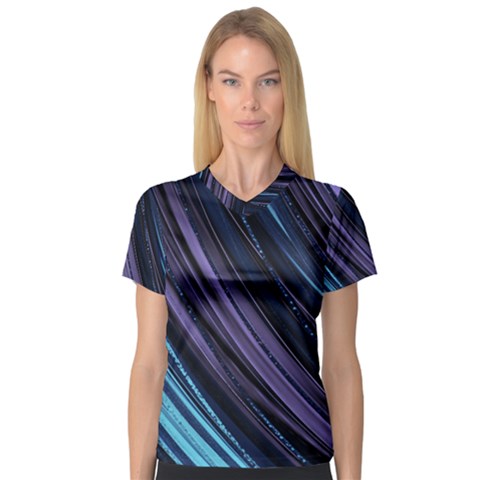 Blue And Purple Stripes V-neck Sport Mesh Tee by Dazzleway