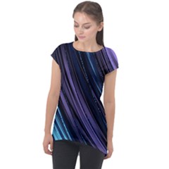 Blue And Purple Stripes Cap Sleeve High Low Top by Dazzleway