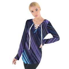 Blue And Purple Stripes Tie Up Tee by Dazzleway