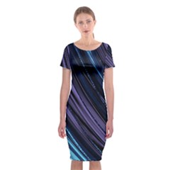 Blue And Purple Stripes Classic Short Sleeve Midi Dress by Dazzleway