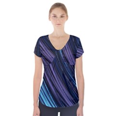 Blue And Purple Stripes Short Sleeve Front Detail Top by Dazzleway