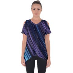 Blue And Purple Stripes Cut Out Side Drop Tee by Dazzleway