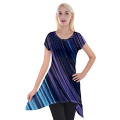 Blue And Purple Stripes Short Sleeve Side Drop Tunic by Dazzleway