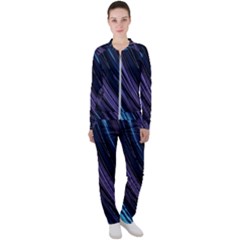 Blue And Purple Stripes Casual Jacket And Pants Set