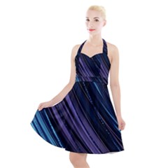 Blue And Purple Stripes Halter Party Swing Dress  by Dazzleway