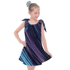 Blue And Purple Stripes Kids  Tie Up Tunic Dress by Dazzleway