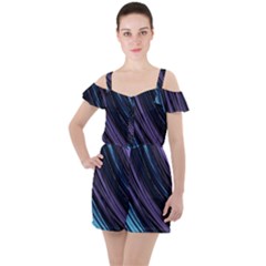 Blue And Purple Stripes Ruffle Cut Out Chiffon Playsuit by Dazzleway