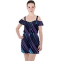 Blue and purple stripes Ruffle Cut Out Chiffon Playsuit View1