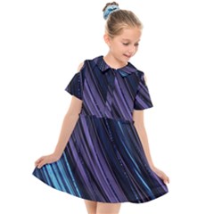 Blue And Purple Stripes Kids  Short Sleeve Shirt Dress by Dazzleway