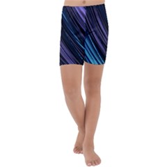 Blue And Purple Stripes Kids  Lightweight Velour Capri Yoga Leggings by Dazzleway