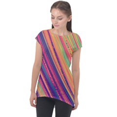 Colorful Stripes Cap Sleeve High Low Top by Dazzleway