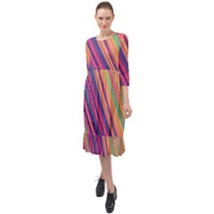 Colorful Stripes Ruffle End Midi Chiffon Dress by Dazzleway