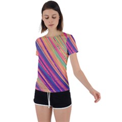 Colorful Stripes Back Circle Cutout Sports Tee by Dazzleway