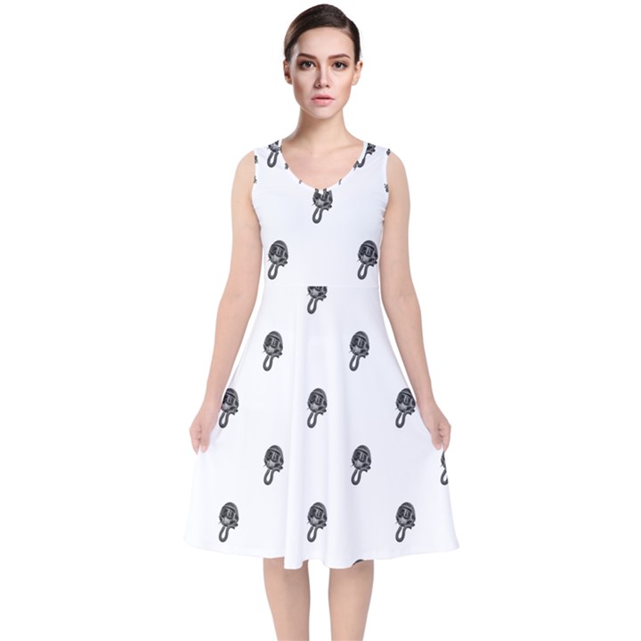 Aviator Helmet Motif Print Pattern V-Neck Midi Sleeveless Dress 