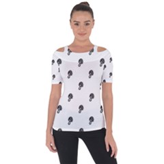 Aviator Helmet Motif Print Pattern Shoulder Cut Out Short Sleeve Top