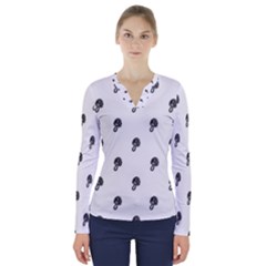 Aviator Helmet Motif Print Pattern V-neck Long Sleeve Top