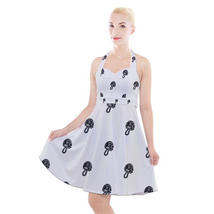 Aviator Helmet Motif Print Pattern Halter Party Swing Dress 