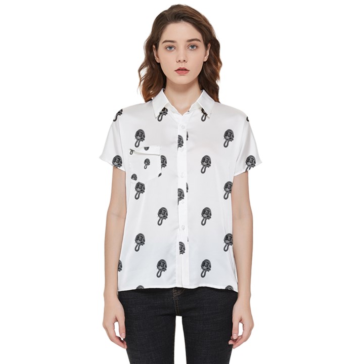 Aviator Helmet Motif Print Pattern Short Sleeve Pocket Shirt