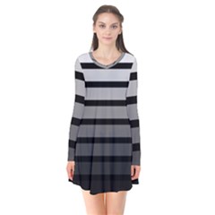 9 Bar Monochrome Fade Long Sleeve V-neck Flare Dress