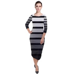 9 Bar Monochrome Fade Quarter Sleeve Midi Velour Bodycon Dress by WetdryvacsLair