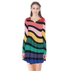 Nine 9 Bar Rainbow Sea Sickness Long Sleeve V-neck Flare Dress by WetdryvacsLair