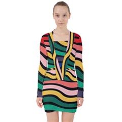 Nine 9 Bar Rainbow Sea Sickness V-neck Bodycon Long Sleeve Dress by WetdryvacsLair