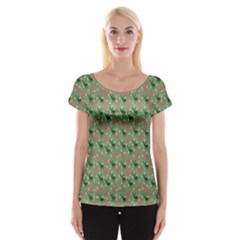 Deer Retro Pattern Cap Sleeve Top