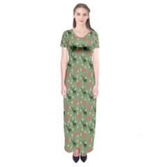 Deer Retro Pattern Short Sleeve Maxi Dress