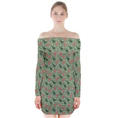 Deer Retro Pattern Long Sleeve Off Shoulder Dress