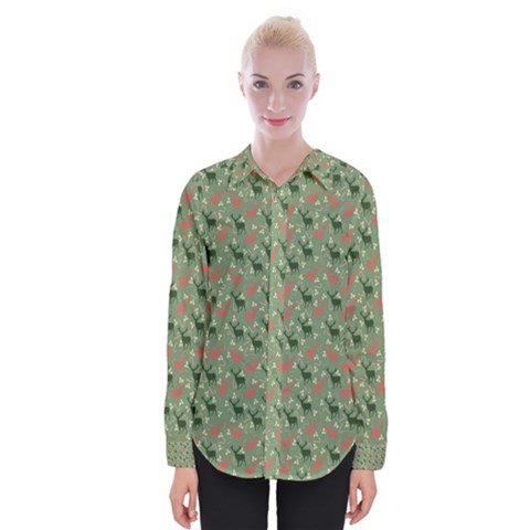 Deer Retro Pattern Womens Long Sleeve Shirt by HermanTelo