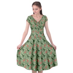 Deer Retro Pattern Cap Sleeve Wrap Front Dress