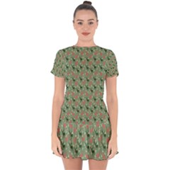 Deer Retro Pattern Drop Hem Mini Chiffon Dress