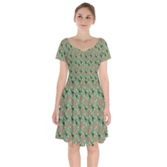 Deer Retro Pattern Short Sleeve Bardot Dress