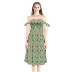 Deer Retro Pattern Shoulder Tie Bardot Midi Dress