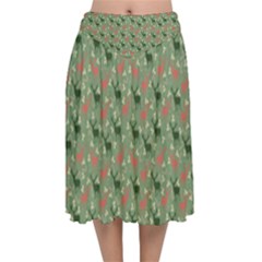 Deer Retro Pattern Velvet Flared Midi Skirt