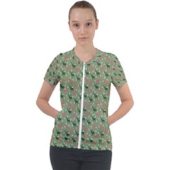 Deer Retro Pattern Short Sleeve Zip Up Jacket