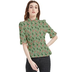 Deer Retro Pattern Frill Neck Blouse