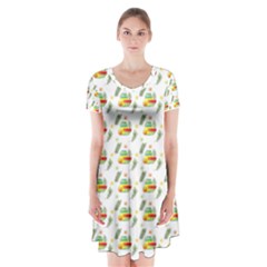 Background Cactus Short Sleeve V-neck Flare Dress by Mariart