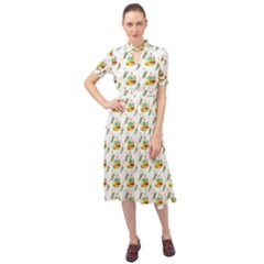 Background Cactus Keyhole Neckline Chiffon Dress