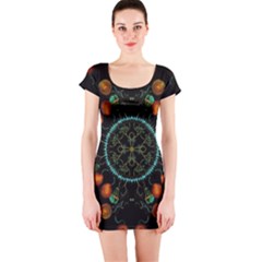 Mandala - 0006 - Floating Free Short Sleeve Bodycon Dress by WetdryvacsLair