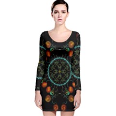 Mandala - 0006 - Floating Free Long Sleeve Velvet Bodycon Dress by WetdryvacsLair