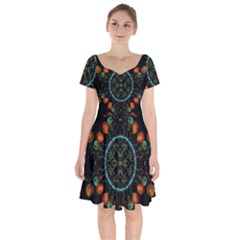 Mandala - 0006 - Floating Free Short Sleeve Bardot Dress by WetdryvacsLair