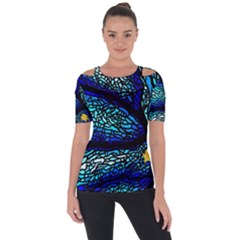 Sea-fans-diving-coral-stained-glass Shoulder Cut Out Short Sleeve Top by Sapixe