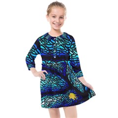 Sea-fans-diving-coral-stained-glass Kids  Quarter Sleeve Shirt Dress by Sapixe