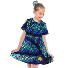 Sea-fans-diving-coral-stained-glass Kids  Short Sleeve Shirt Dress