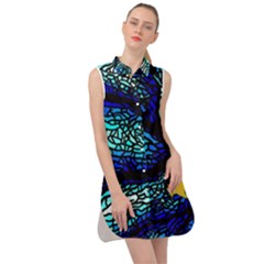 Sea-fans-diving-coral-stained-glass Sleeveless Shirt Dress by Sapixe